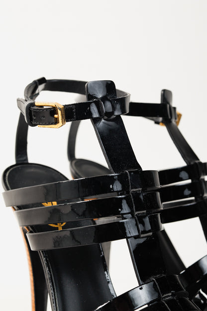 Saint Laurent Tribute Black Patent Leather Platform Sandals