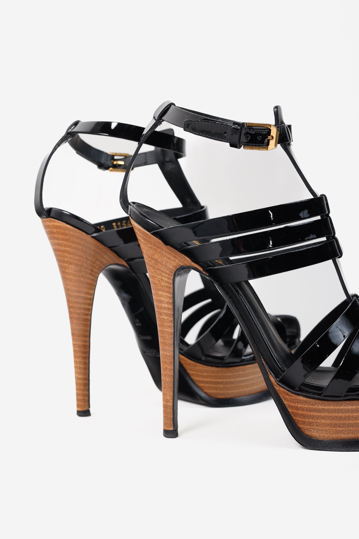 Saint Laurent Tribute Black Patent Leather Platform Sandals