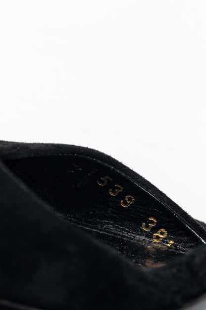 Saint Laurent Paz Black Suede Lace-Up Green-Heeled Sandals