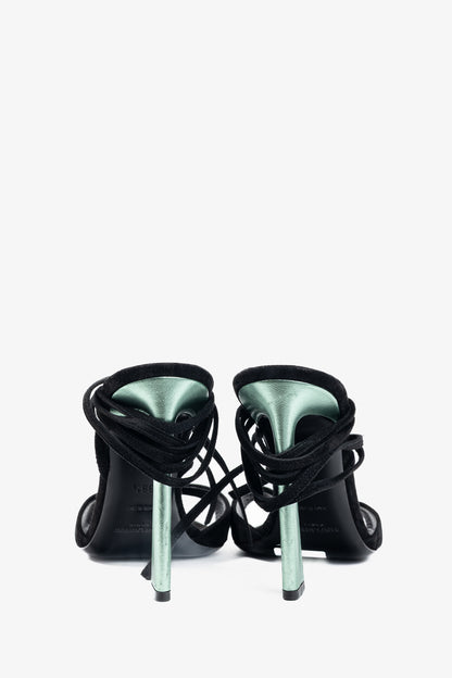 Saint Laurent Paz Black Suede Lace-Up Green-Heeled Sandals