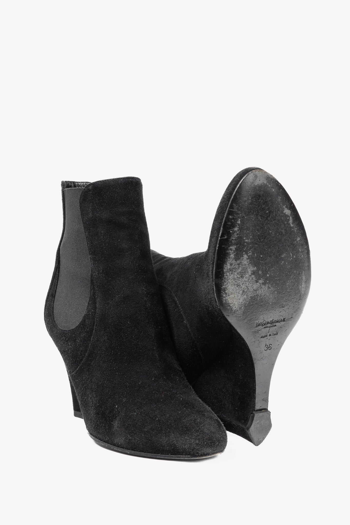 Yves Saint Laurent Nero Suede Chelsea Wedge Booties