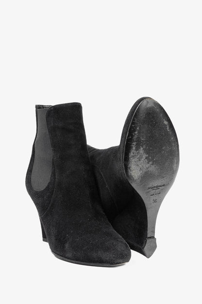 Yves Saint Laurent Nero Suede Chelsea Wedge Booties