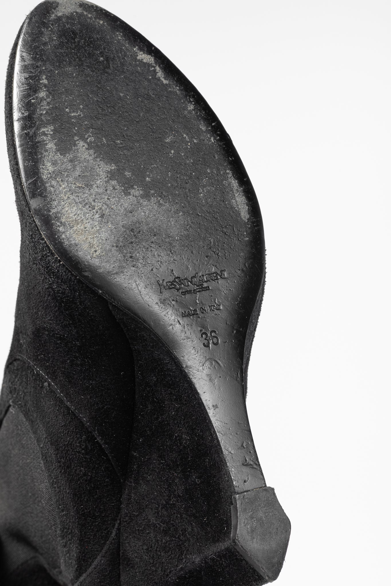 Yves Saint Laurent Nero Suede Chelsea Wedge Booties