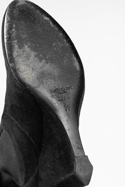 Yves Saint Laurent Nero Suede Chelsea Wedge Booties
