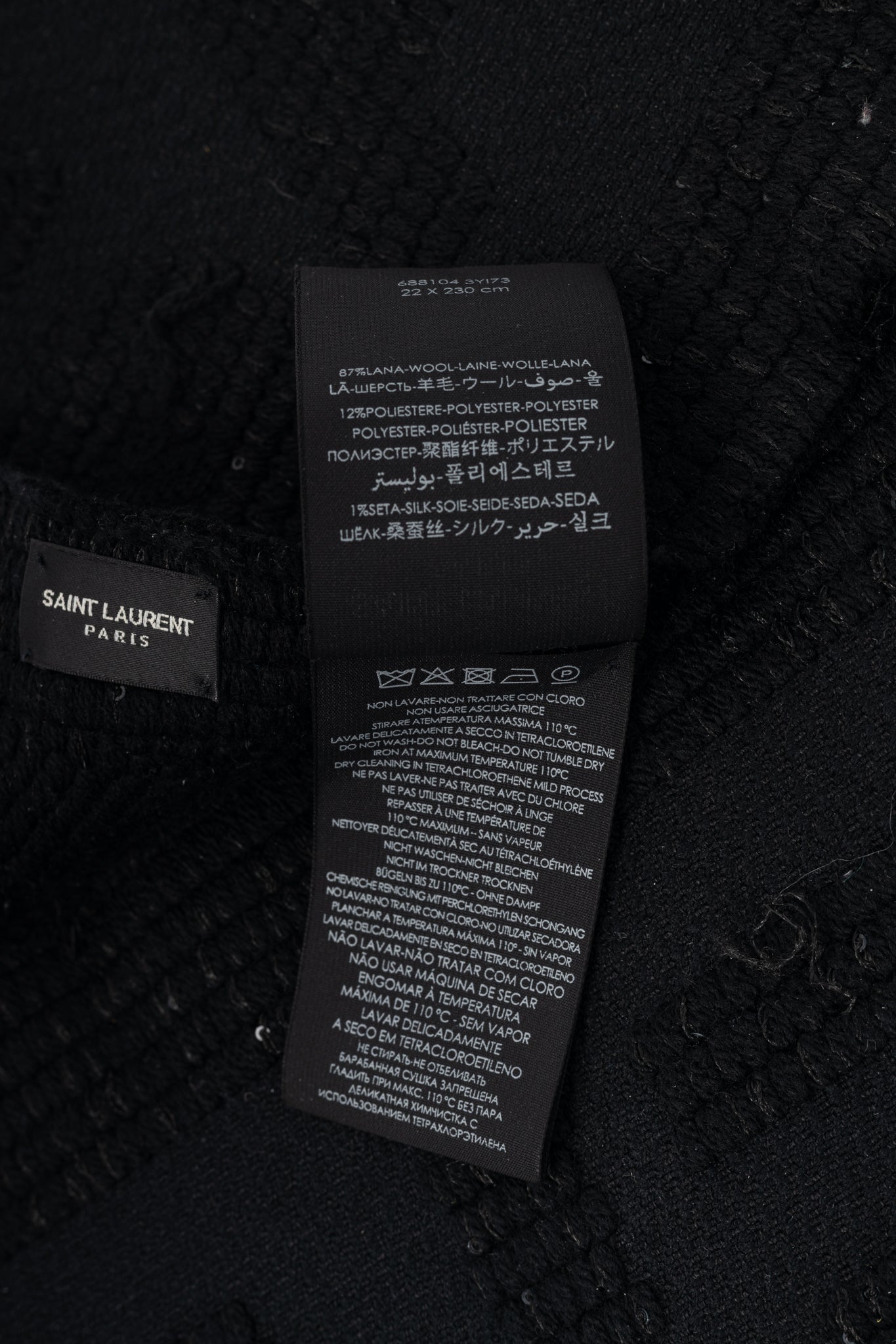 Saint Laurent Black Wool Sequined Logo-Jacquard Fringe Scarf