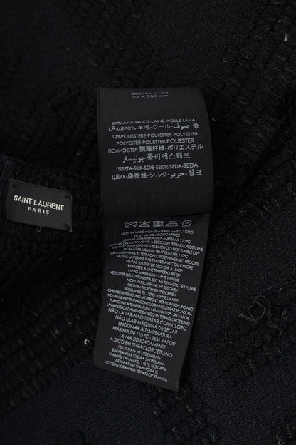 Saint Laurent Black Wool Sequined Logo-Jacquard Fringe Scarf
