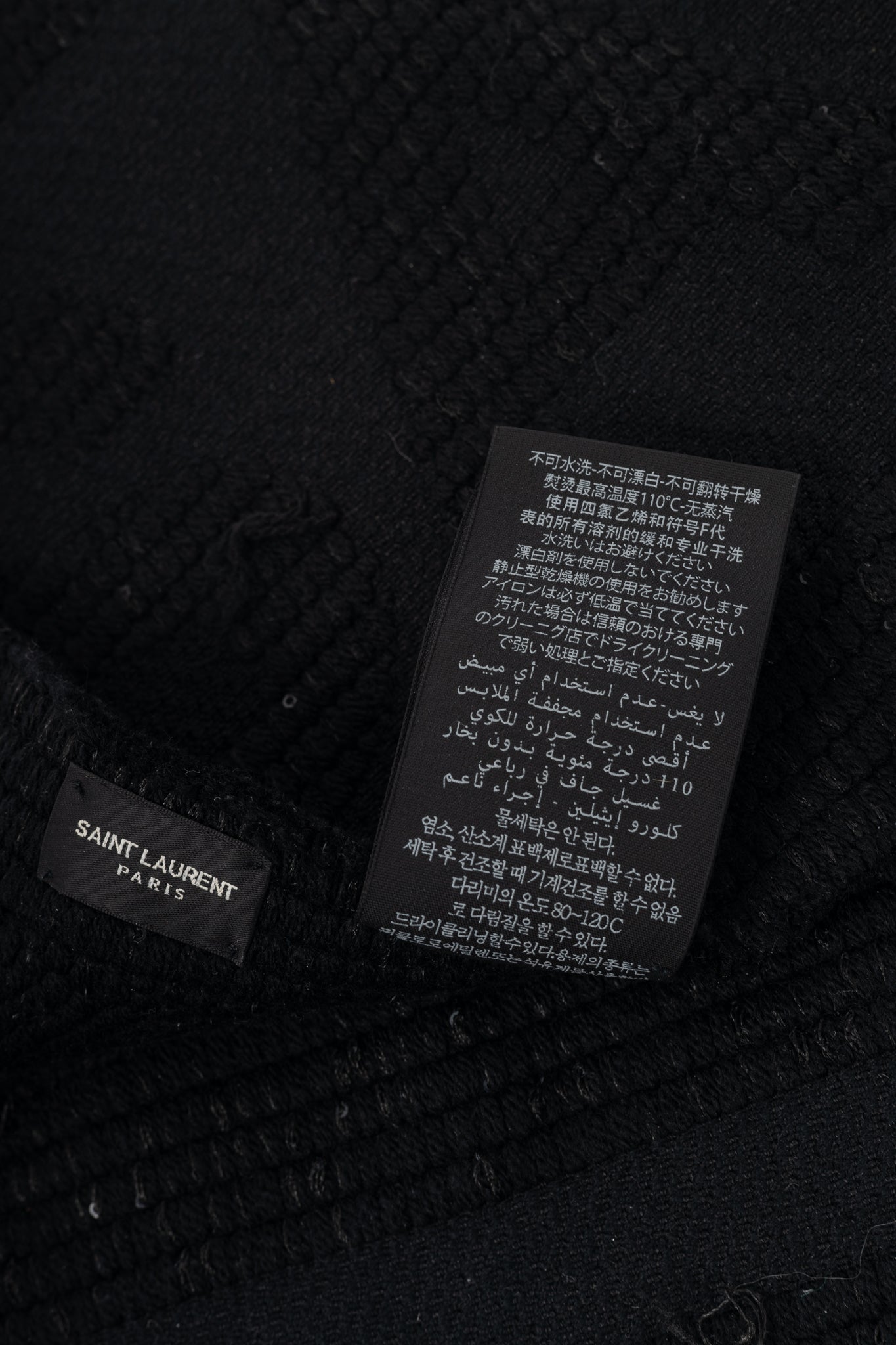Saint Laurent Black Wool Sequined Logo-Jacquard Fringe Scarf
