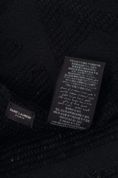 Saint Laurent Black Wool Sequined Logo-Jacquard Fringe Scarf