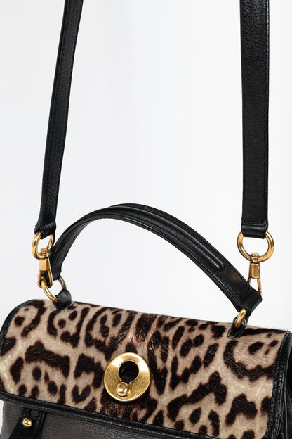 Yves Saint Laurent Small Muse Two Light Sepia Leopard Printed Cowhide & Black Leather Bag