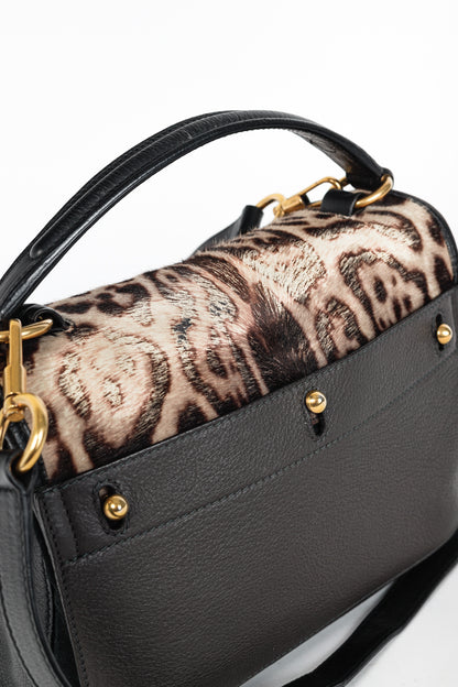 Yves Saint Laurent Small Muse Two Light Sepia Leopard Printed Cowhide & Black Leather Bag