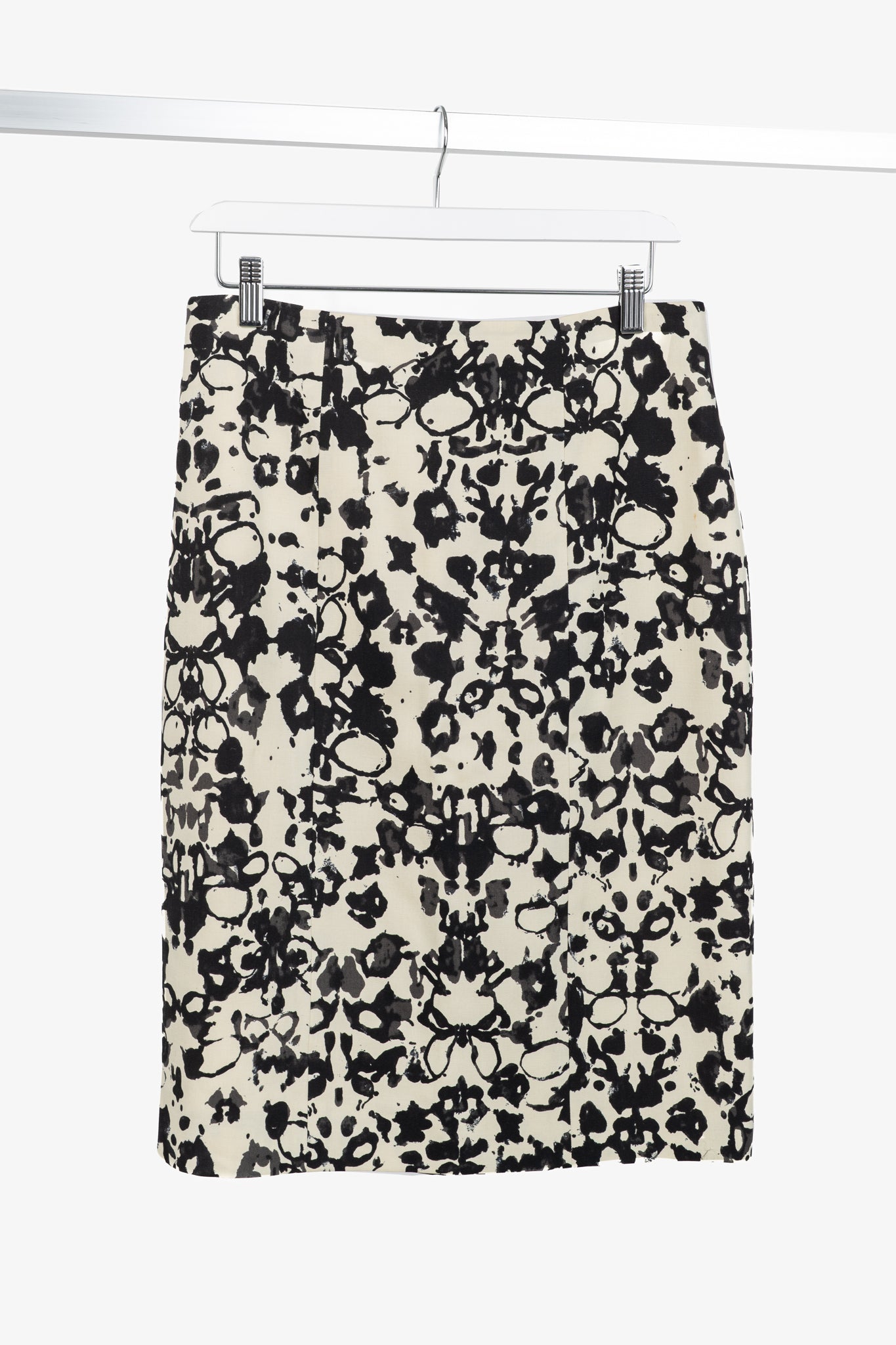 Yves Saint Laurent PF/08 Cream & Black Abstract Wool Pencil Skirt