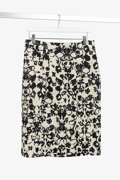Yves Saint Laurent PF/08 Cream & Black Abstract Wool Pencil Skirt