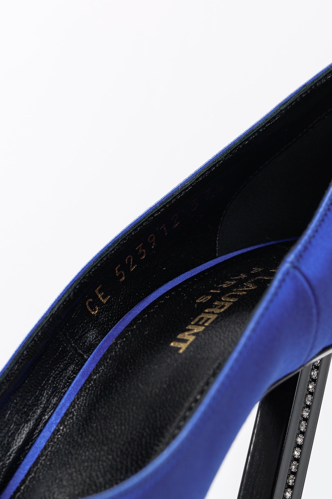 Saint Laurent Tower 110 Bleu Silk Satin Strass-Embellished Pointed-Toe Pumps