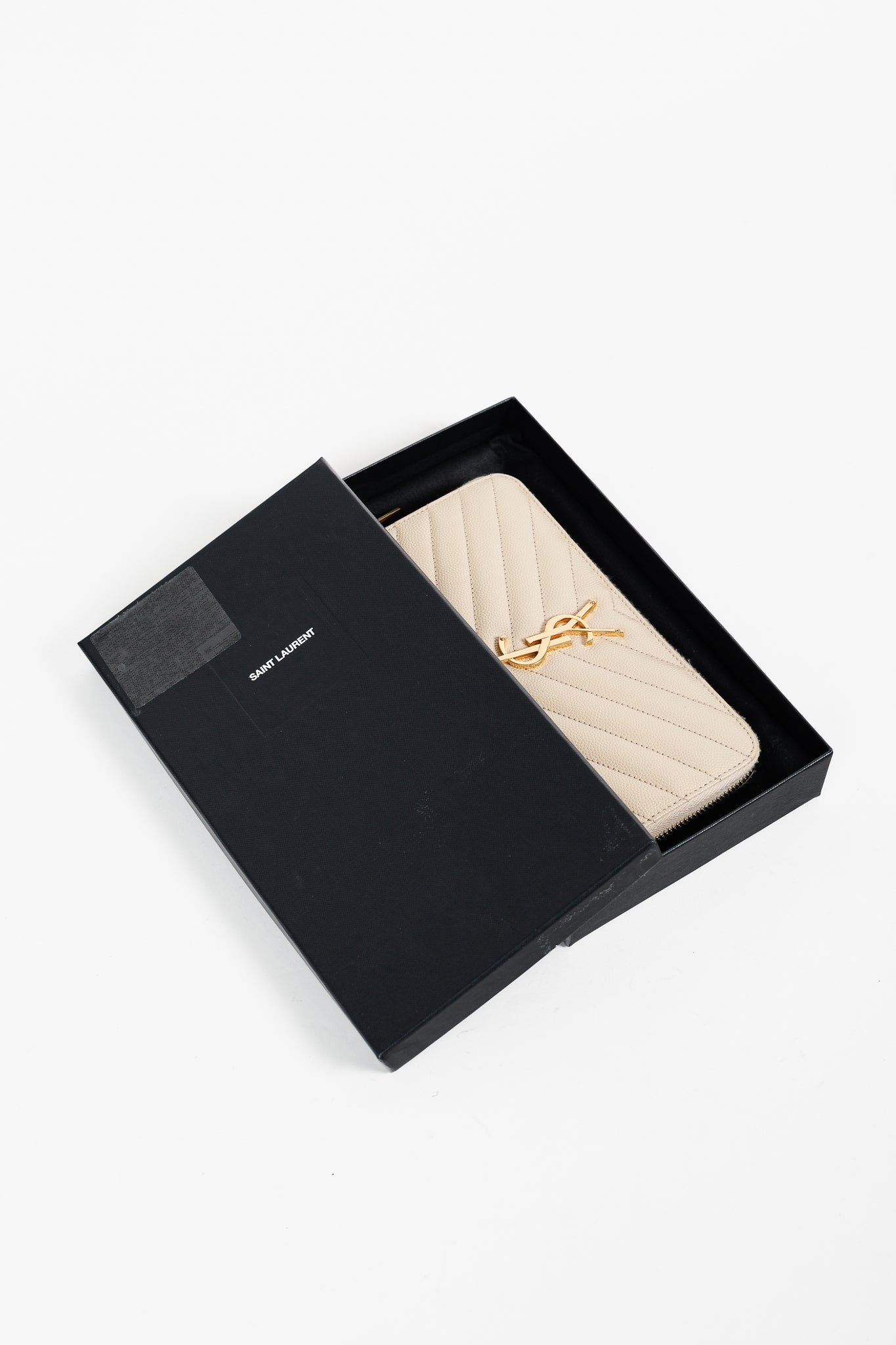 Saint Laurent Dark Beige Grain de Poudre Mattelasse Chevron YSL Monogram Wallet