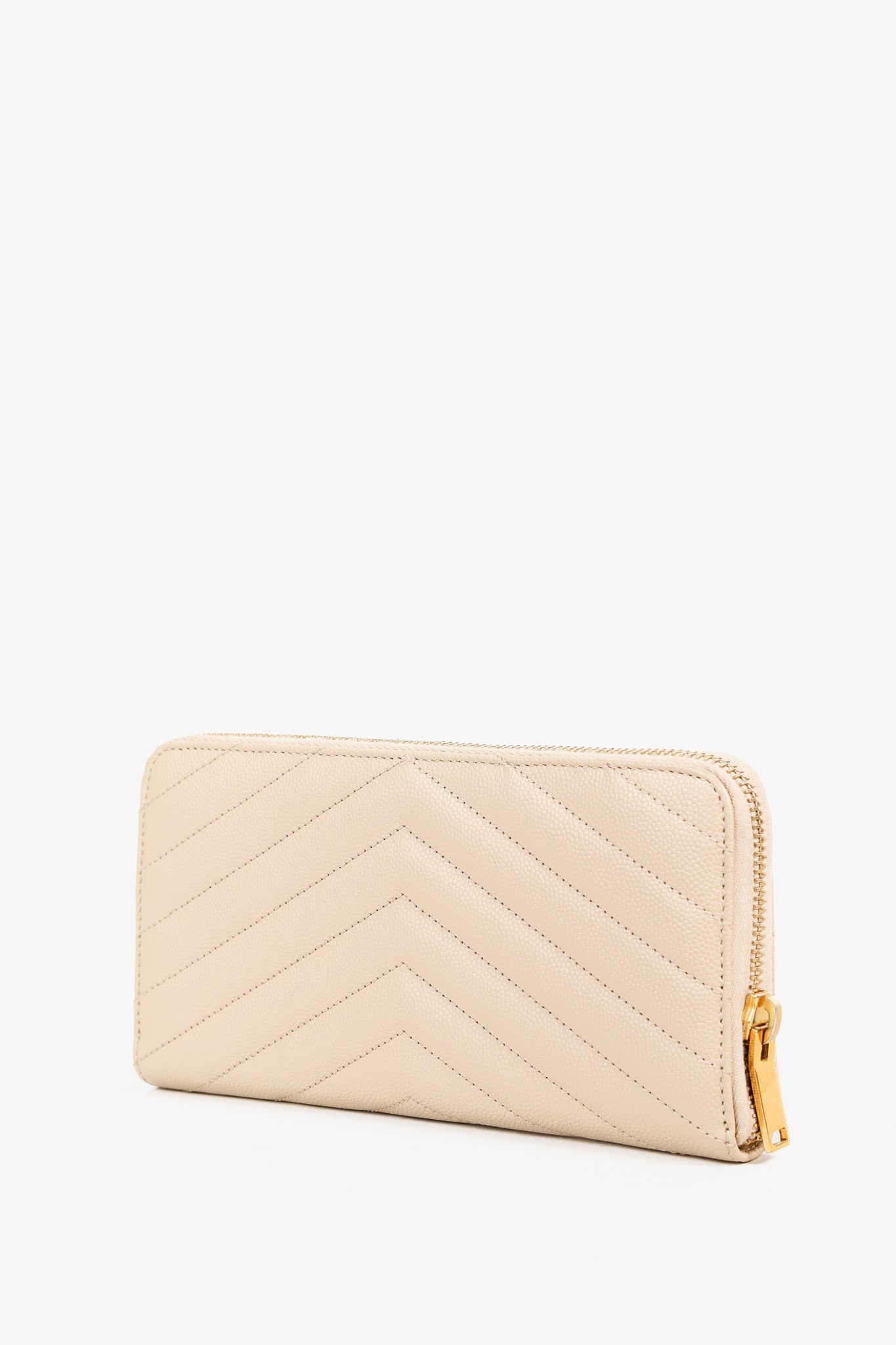 Saint Laurent Dark Beige Grain de Poudre Mattelasse Chevron YSL Monogram Wallet