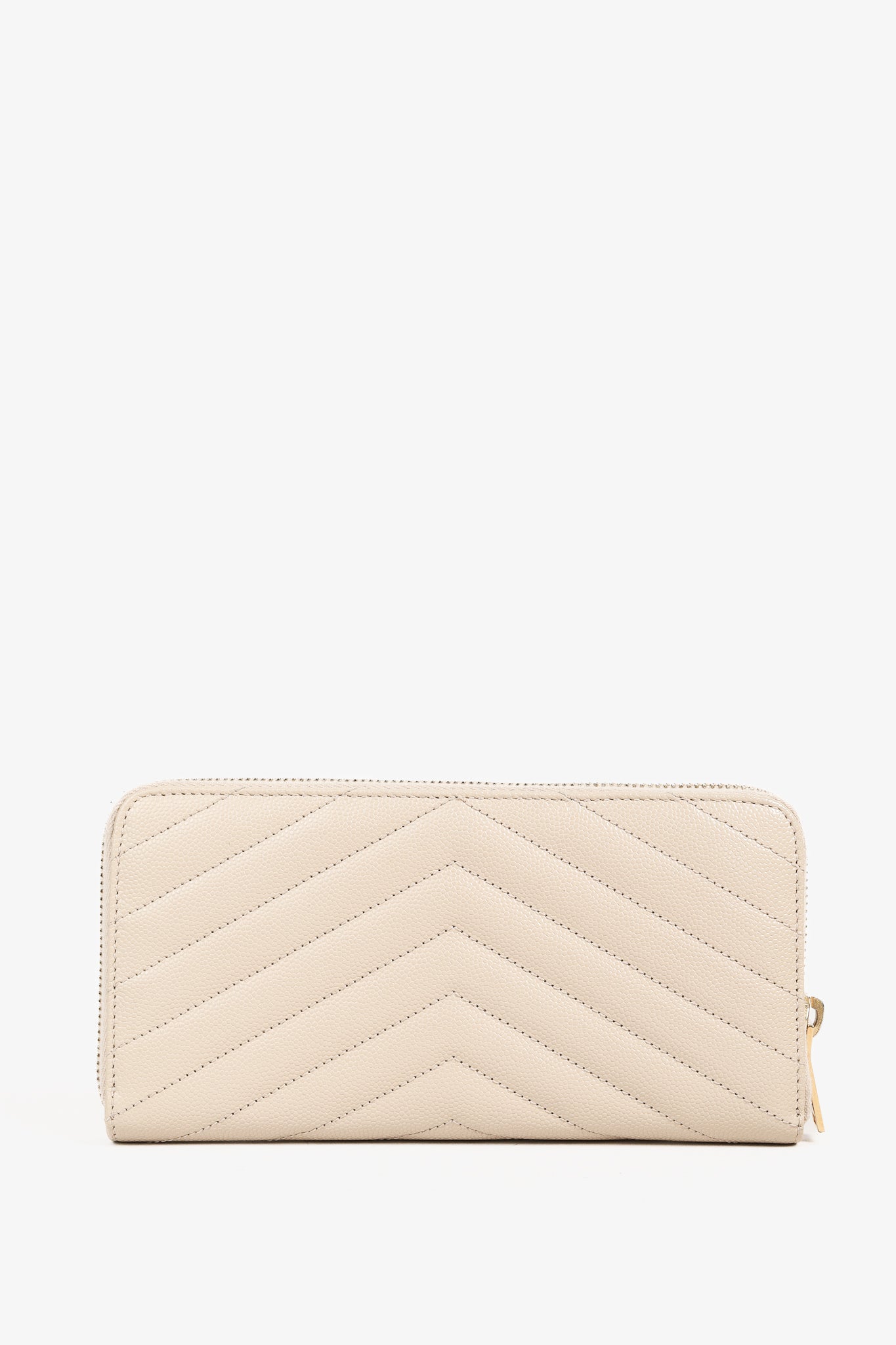 Saint Laurent Dark Beige Grain de Poudre Mattelasse Chevron YSL Monogram Wallet