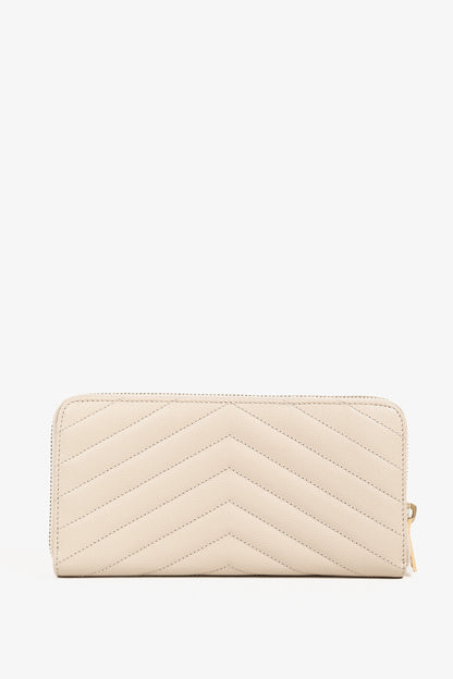 Saint Laurent Dark Beige Grain de Poudre Mattelasse Chevron YSL Monogram Wallet