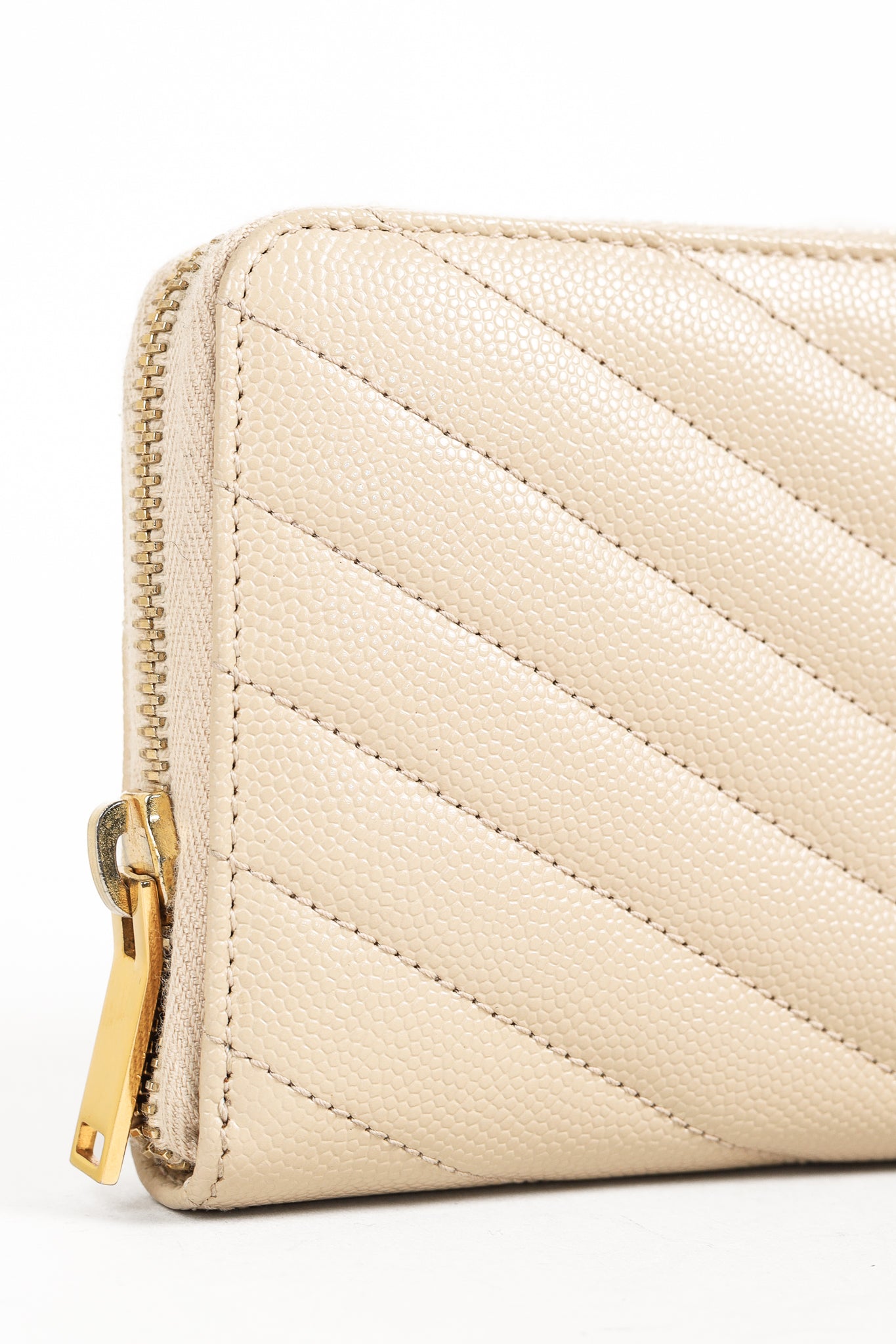 Saint Laurent Dark Beige Grain de Poudre Mattelasse Chevron YSL Monogram Wallet