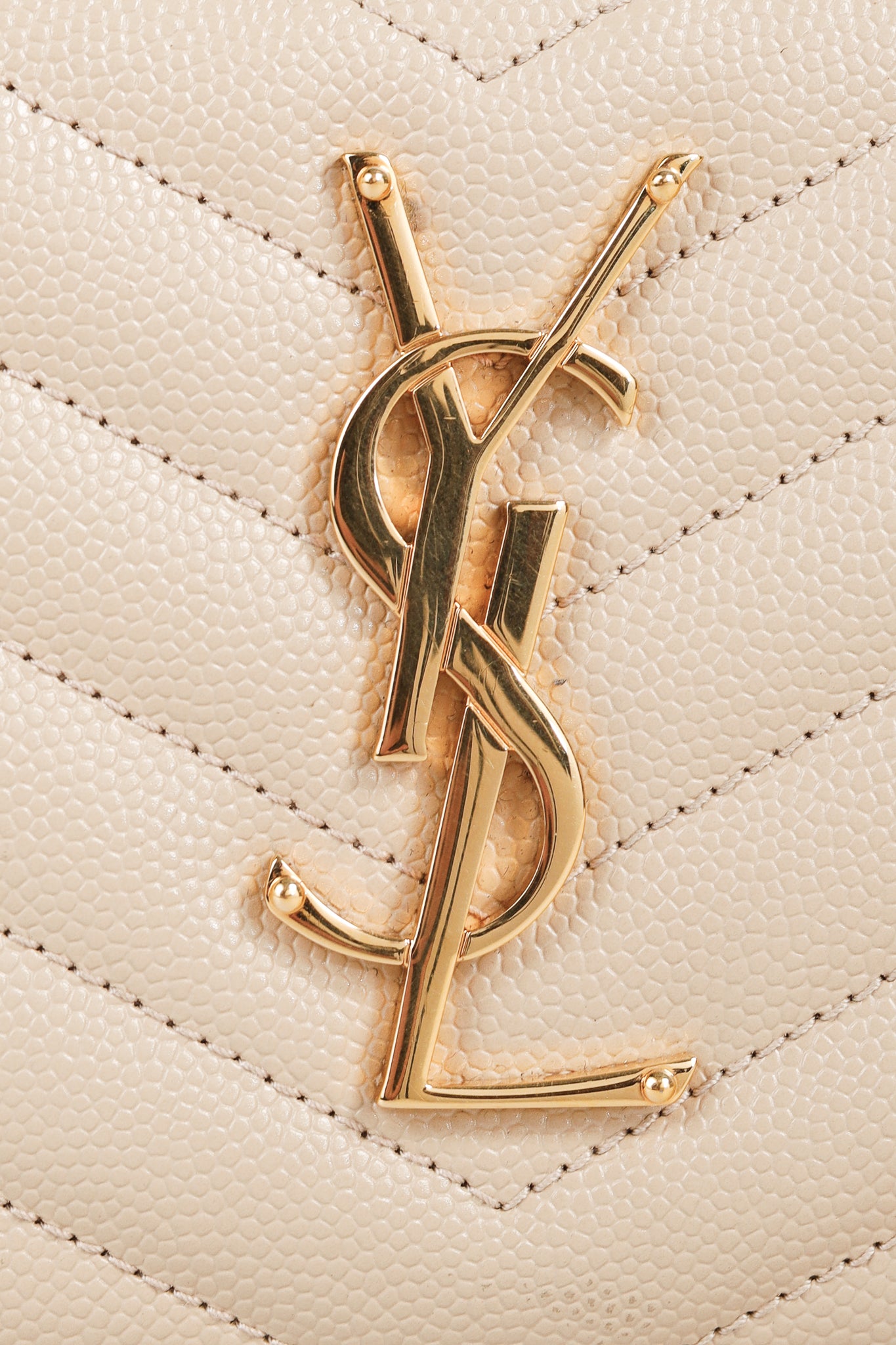 Saint Laurent Dark Beige Grain de Poudre Mattelasse Chevron YSL Monogram Wallet