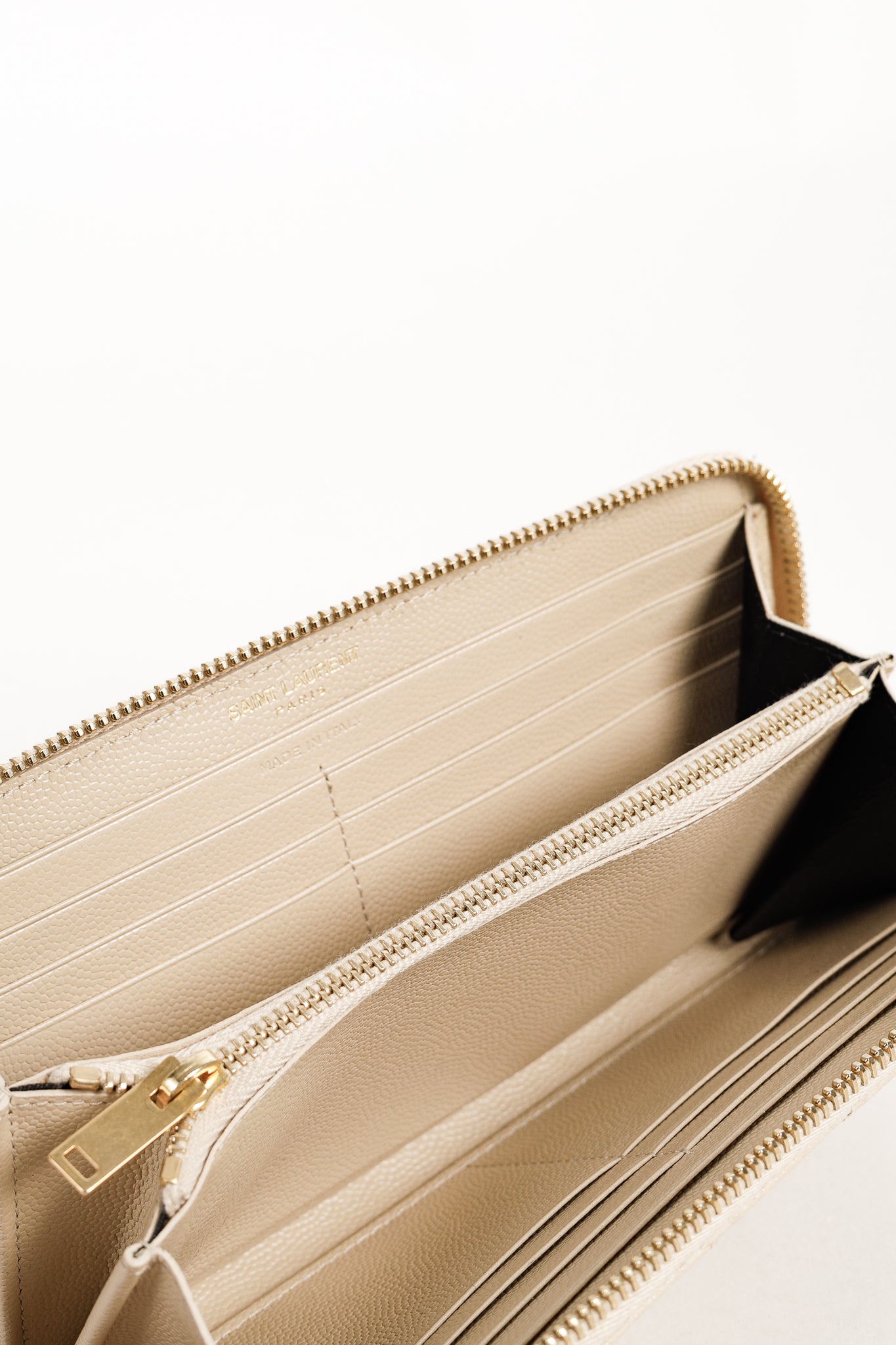 Saint Laurent Dark Beige Grain de Poudre Mattelasse Chevron YSL Monogram Wallet
