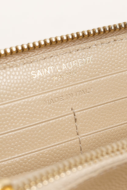 Saint Laurent Dark Beige Grain de Poudre Mattelasse Chevron YSL Monogram Wallet