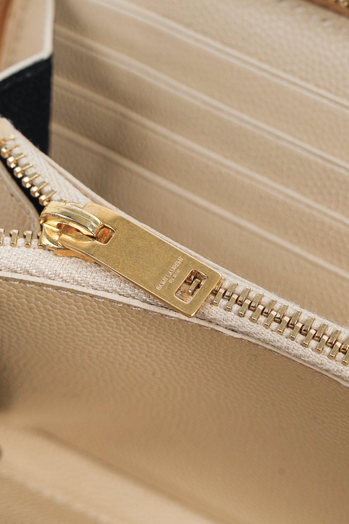 Saint Laurent Dark Beige Grain de Poudre Mattelasse Chevron YSL Monogram Wallet