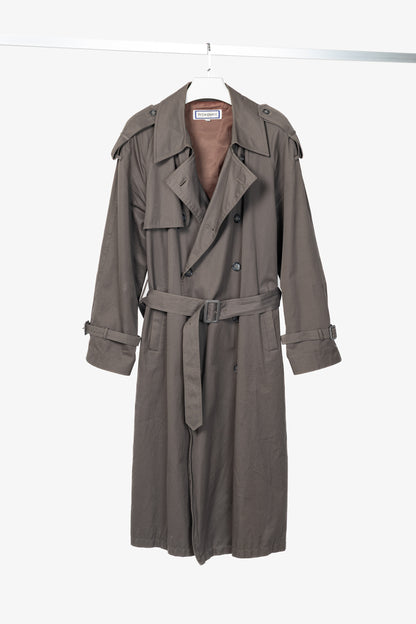 Yves Saint Laurent Grey Cotton-Twill Double-Breasted Belted Trench Coat