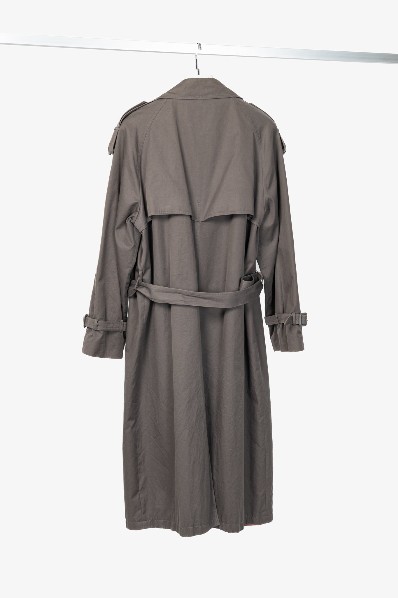 Yves Saint Laurent Grey Cotton-Twill Double-Breasted Belted Trench Coat