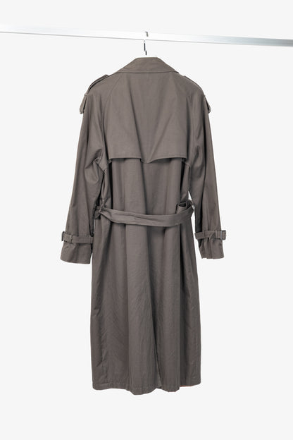 Yves Saint Laurent Grey Cotton-Twill Double-Breasted Belted Trench Coat