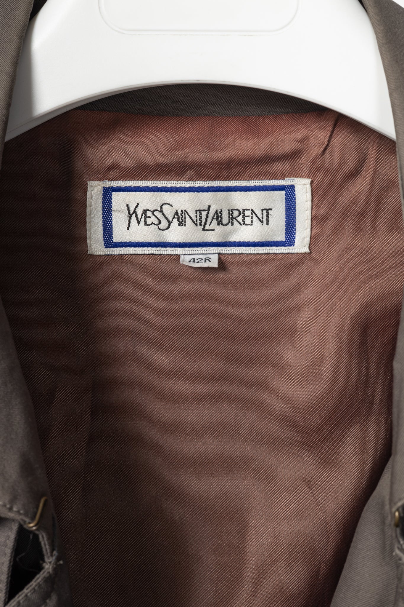 Yves Saint Laurent Grey Cotton-Twill Double-Breasted Belted Trench Coat