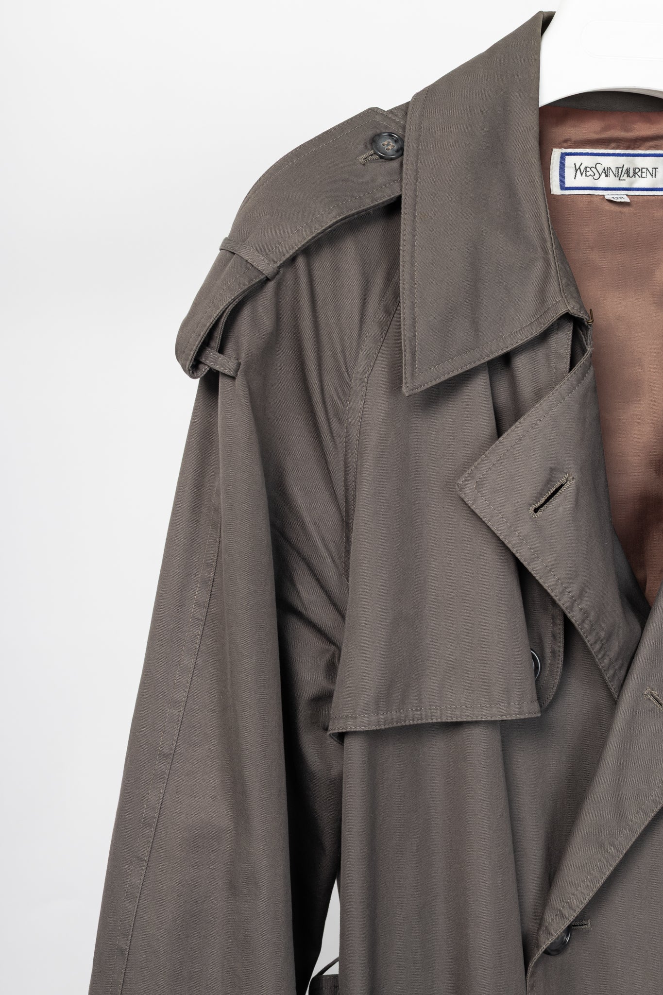 Yves Saint Laurent Grey Cotton-Twill Double-Breasted Belted Trench Coat