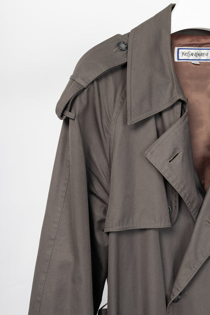 Yves Saint Laurent Grey Cotton-Twill Double-Breasted Belted Trench Coat