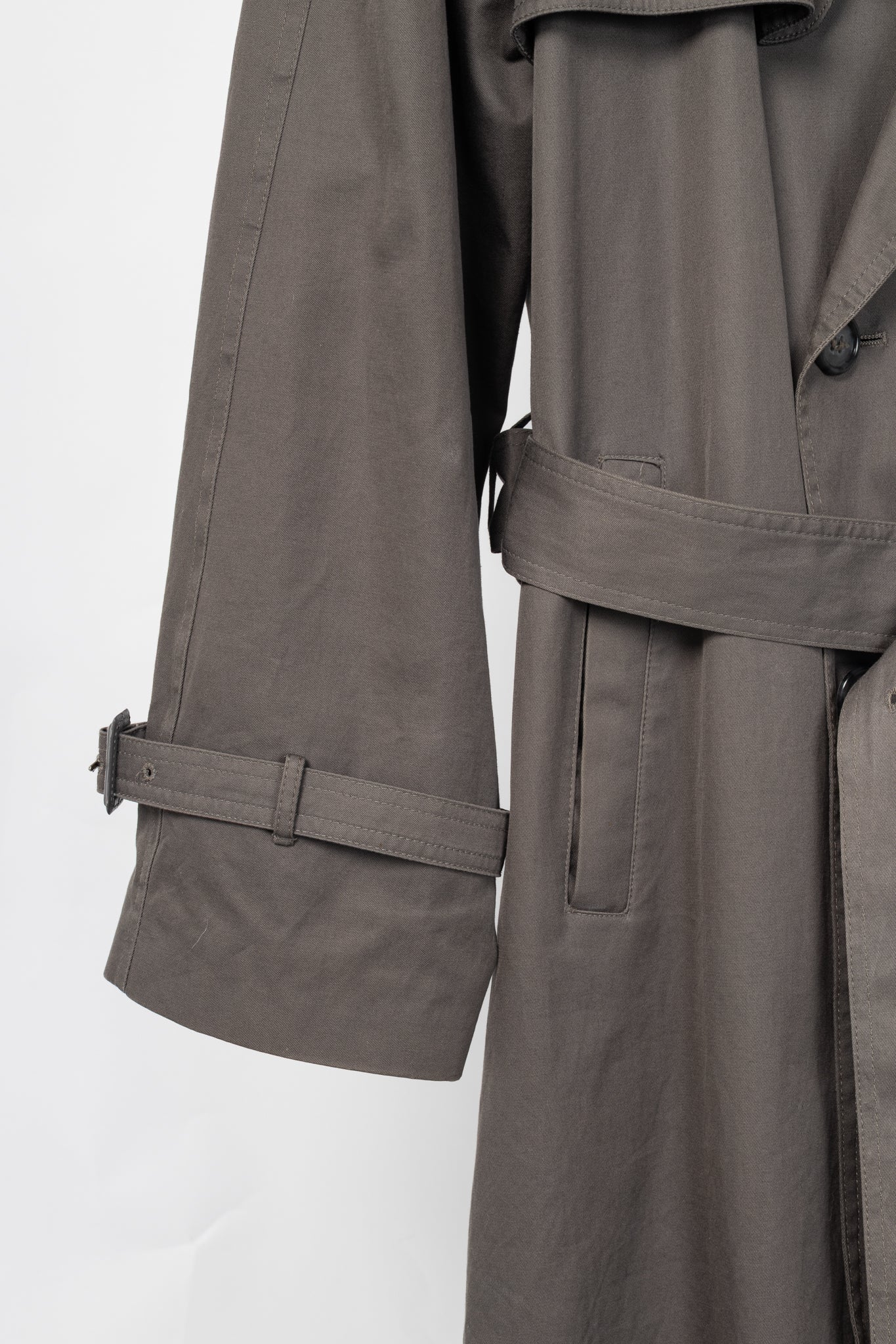 Yves Saint Laurent Grey Cotton-Twill Double-Breasted Belted Trench Coat