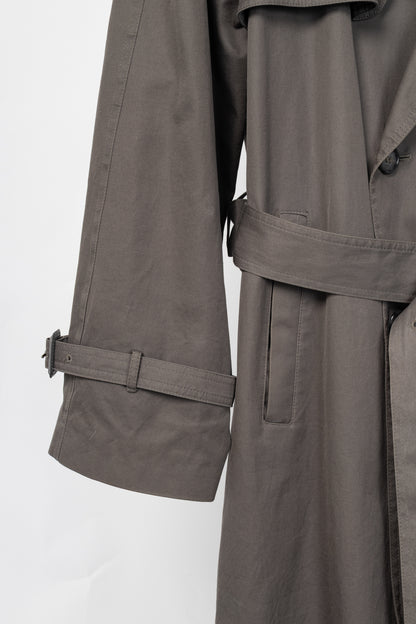 Yves Saint Laurent Grey Cotton-Twill Double-Breasted Belted Trench Coat