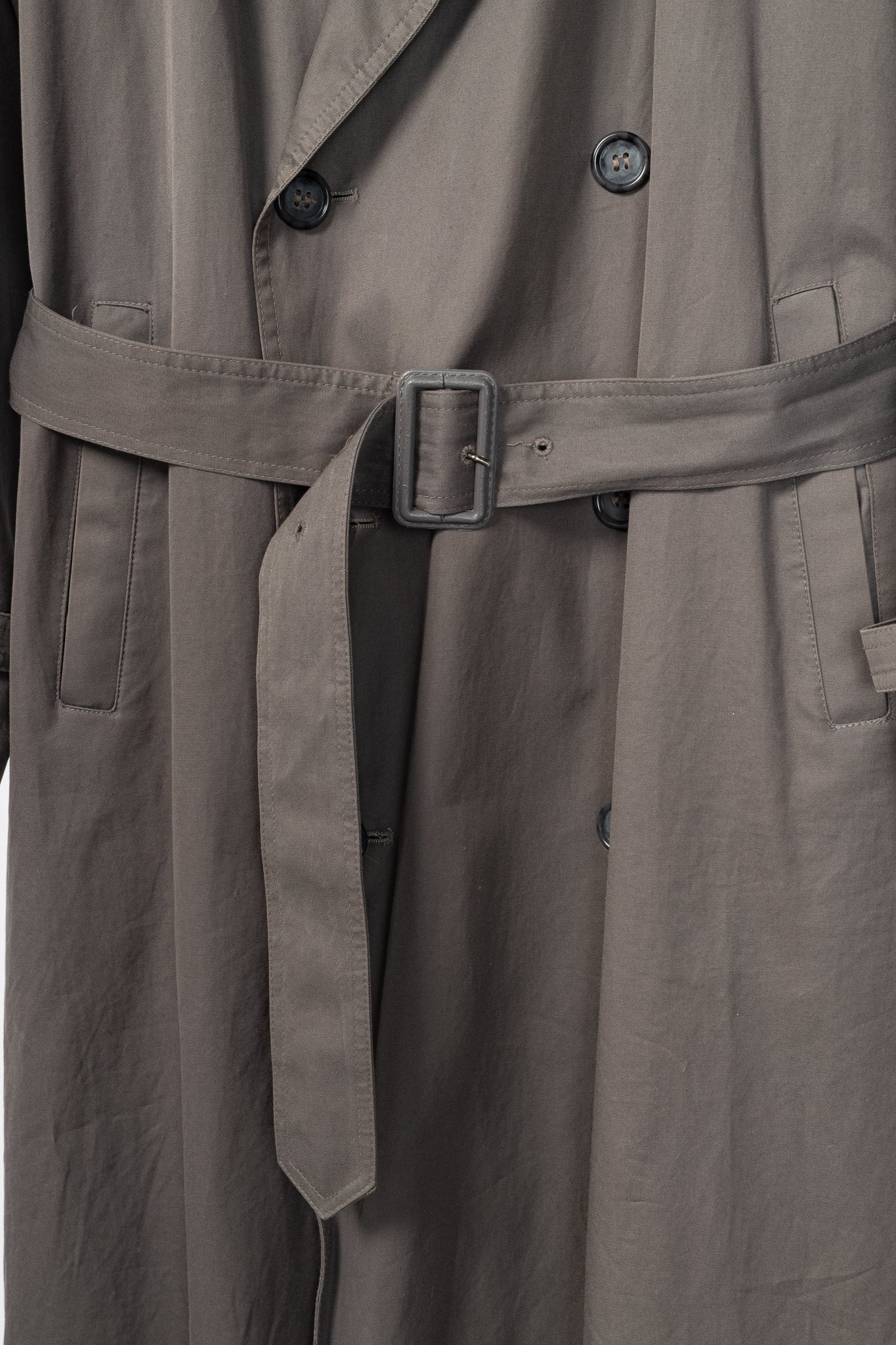 Yves Saint Laurent Grey Cotton-Twill Double-Breasted Belted Trench Coat