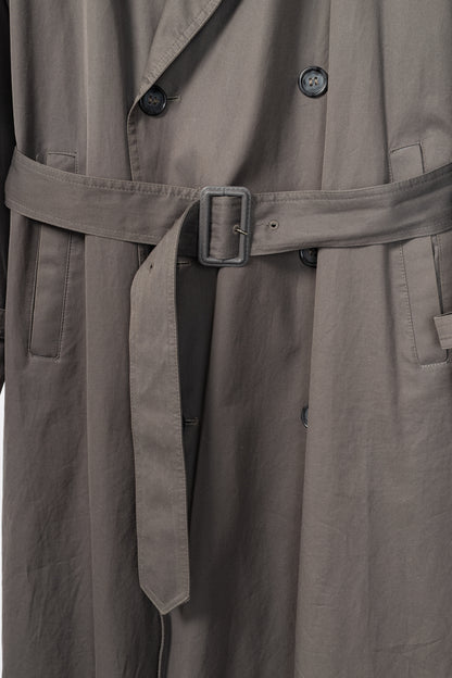 Yves Saint Laurent Grey Cotton-Twill Double-Breasted Belted Trench Coat