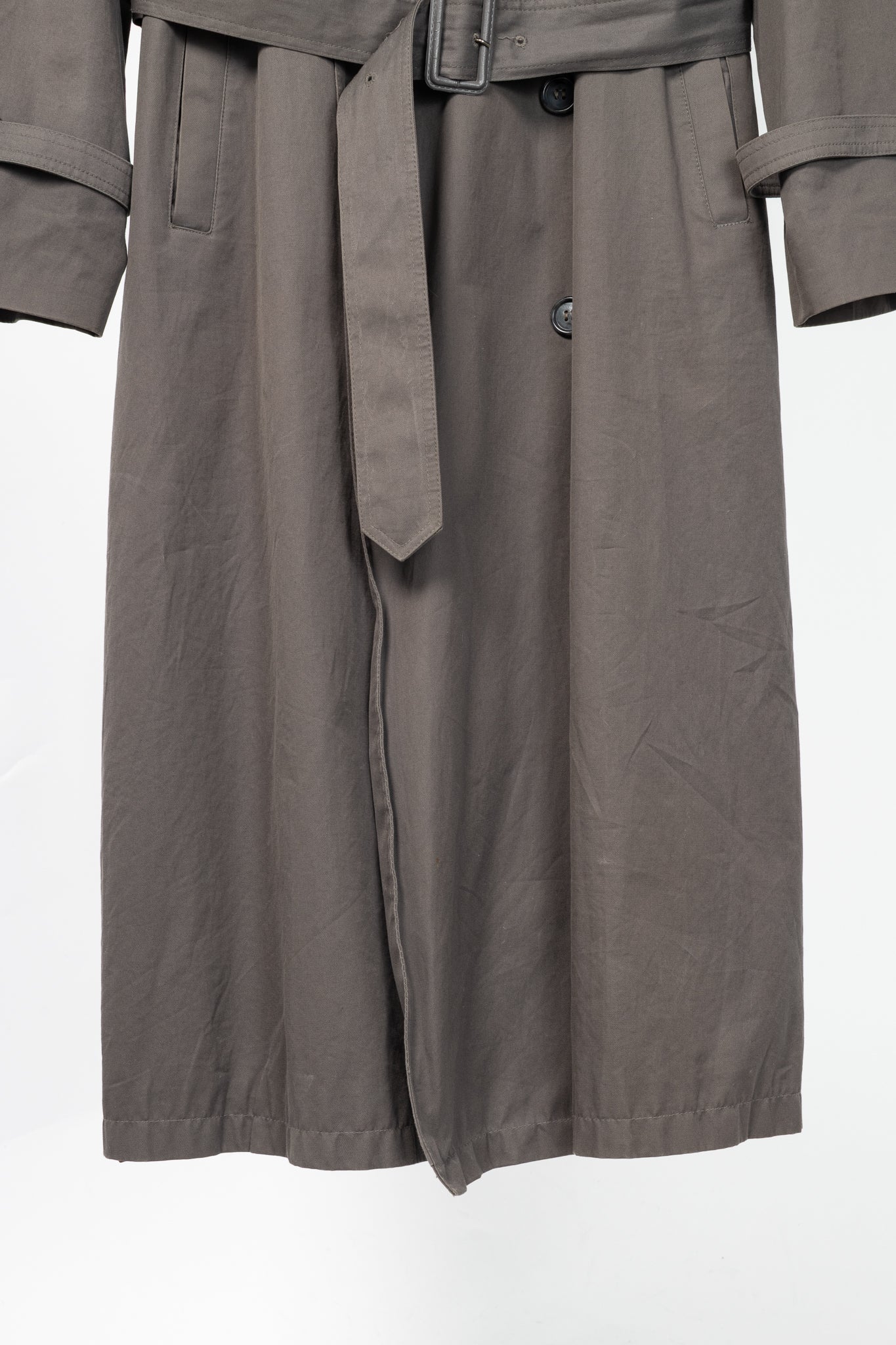 Yves Saint Laurent Grey Cotton-Twill Double-Breasted Belted Trench Coat