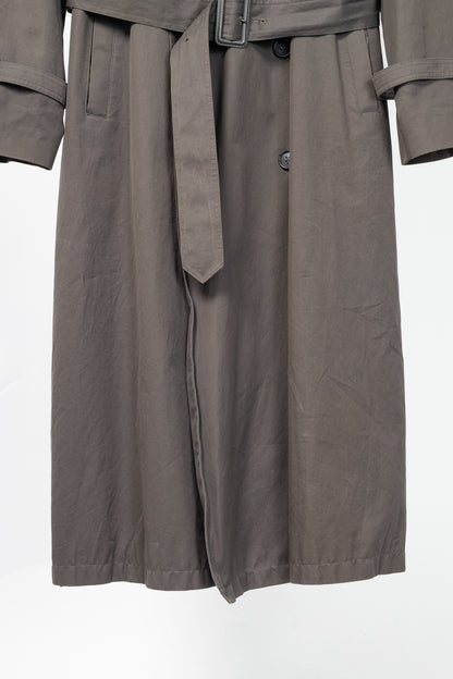 Yves Saint Laurent Grey Cotton-Twill Double-Breasted Belted Trench Coat