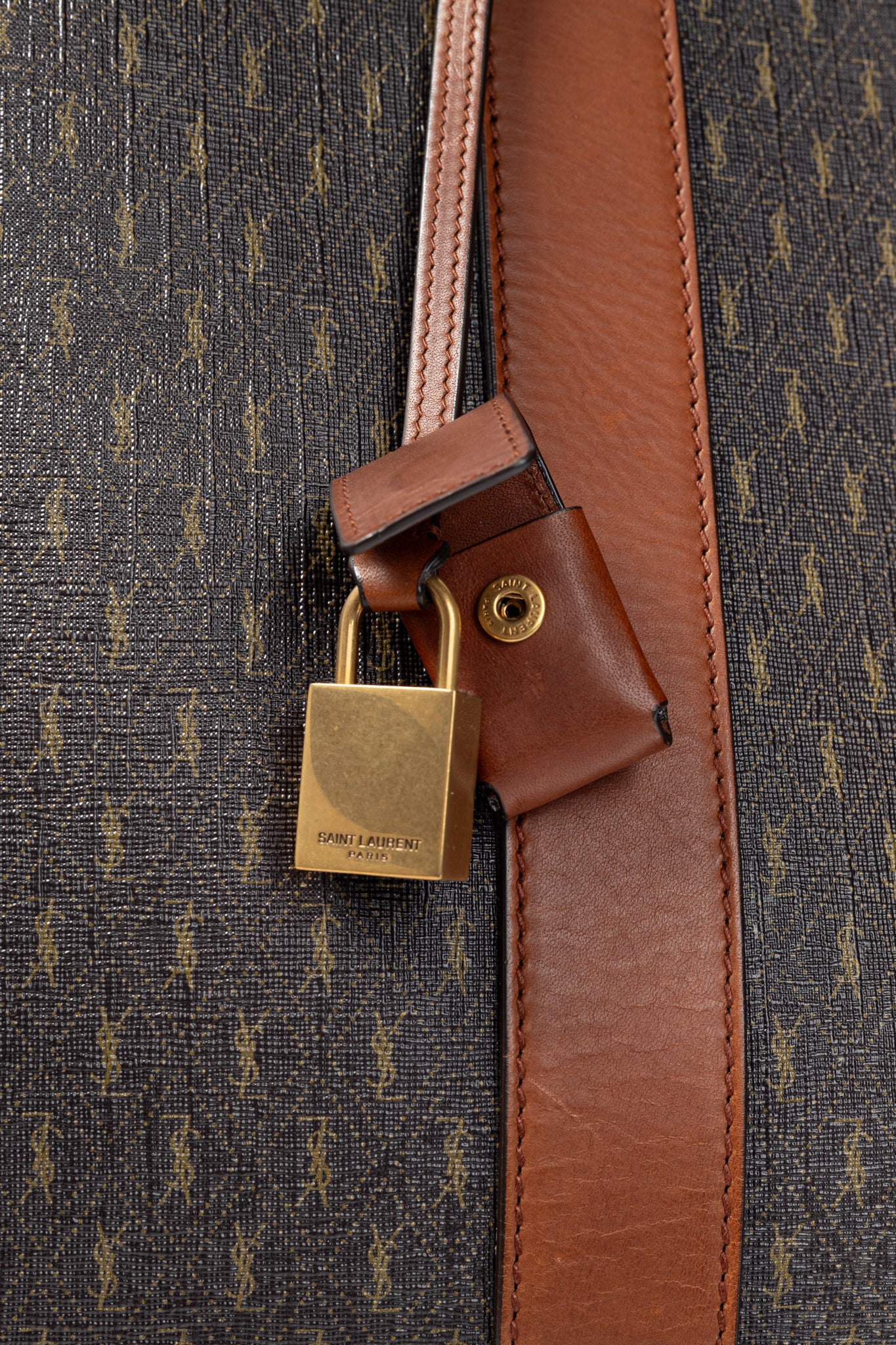 Saint Laurent Le Monogramme 72H Duffle Chestnut Cassandre Canvas & Smooth Leather Bag