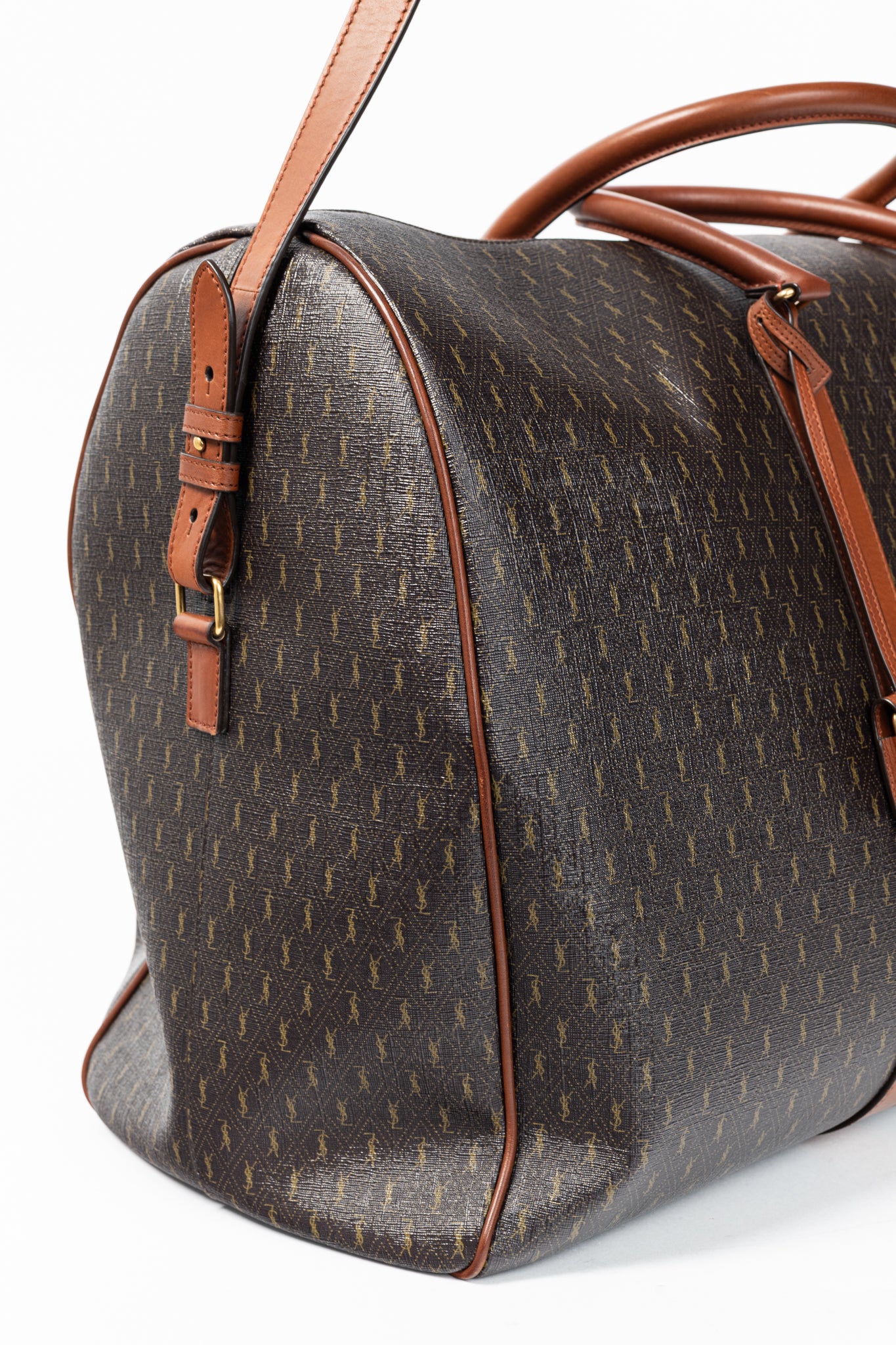 Saint Laurent Le Monogramme 72H Duffle Chestnut Cassandre Canvas & Smooth Leather Bag