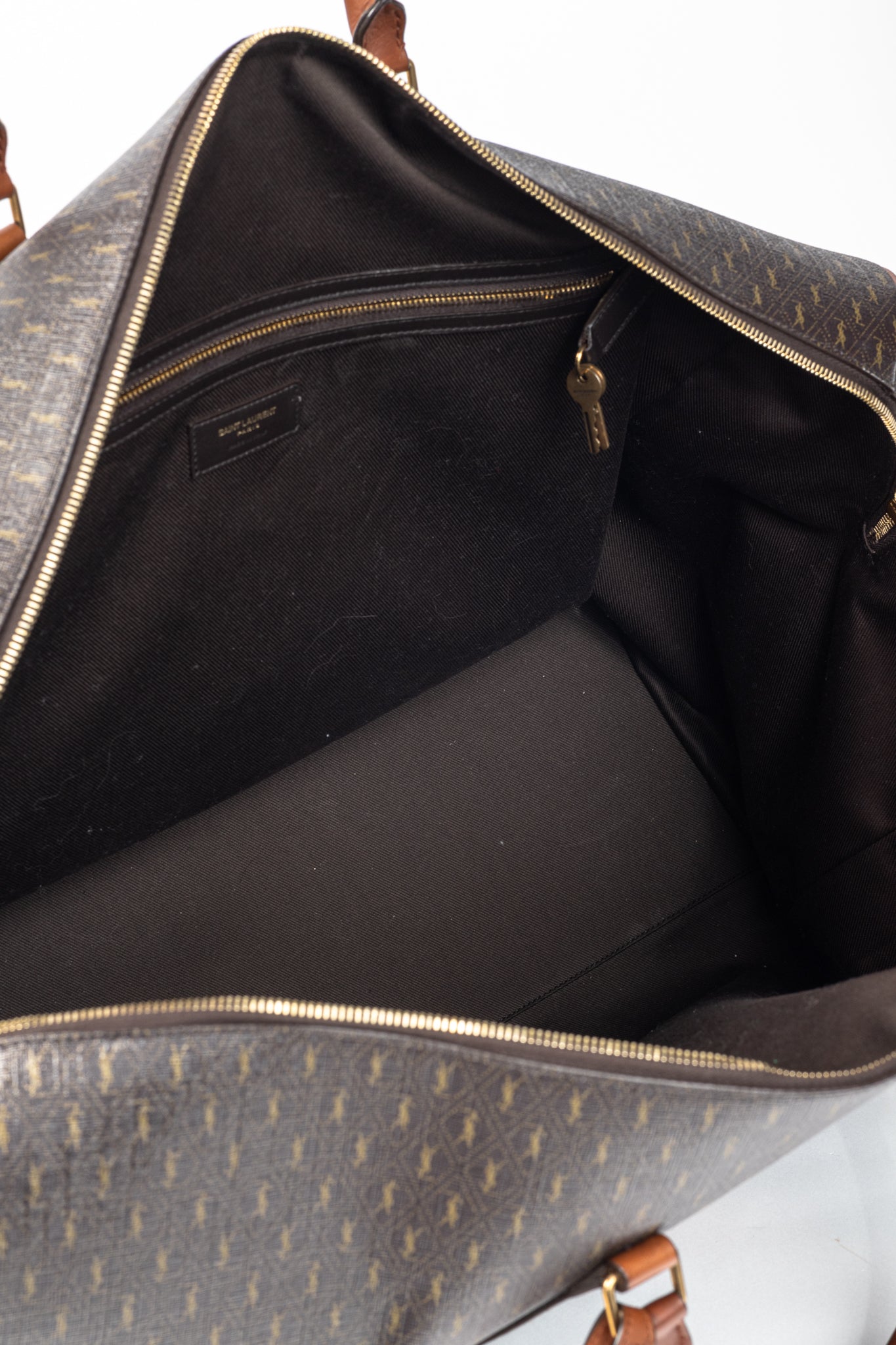 Saint Laurent Le Monogramme 72H Duffle Chestnut Cassandre Canvas & Smooth Leather Bag