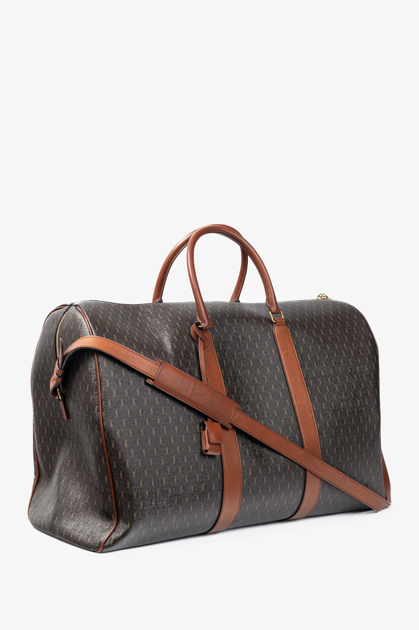 Saint Laurent Le Monogramme 72H Duffle Chestnut Cassandre Canvas & Smooth Leather Bag