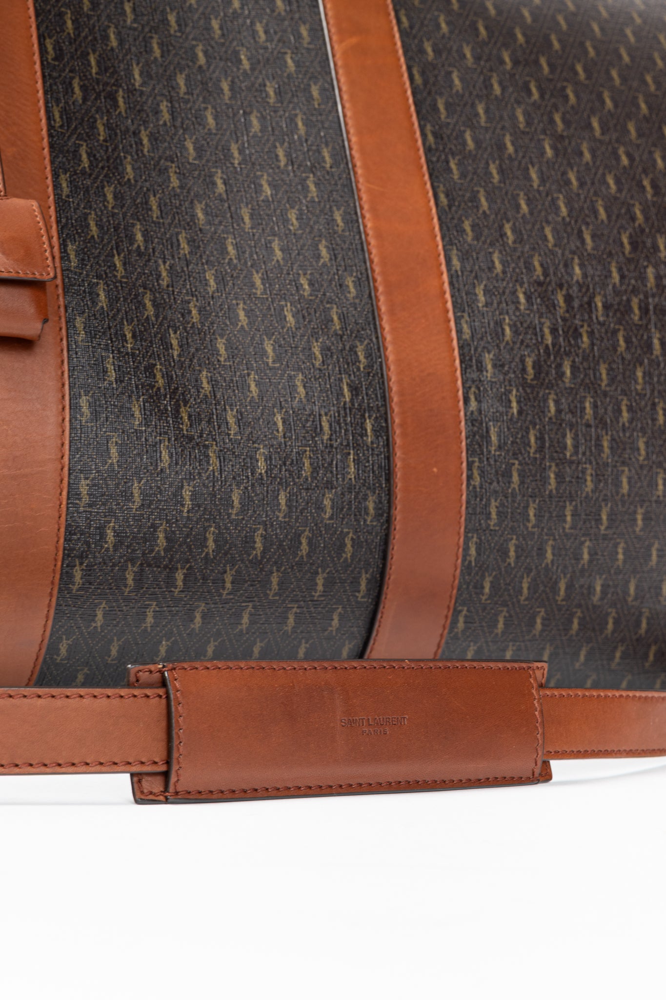 Saint Laurent Le Monogramme 72H Duffle Chestnut Cassandre Canvas & Smooth Leather Bag