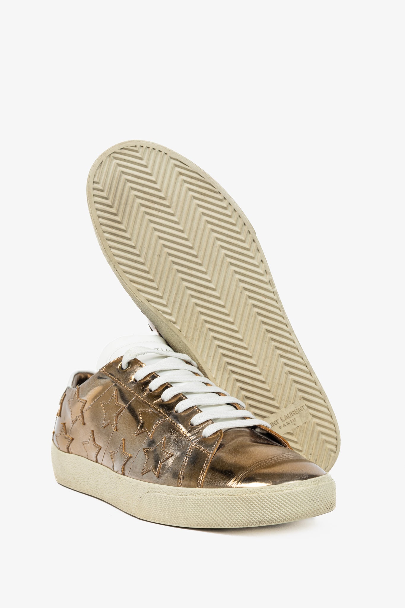 Saint Laurent SL/06 Gold Patent Star Low-Top Sneakers