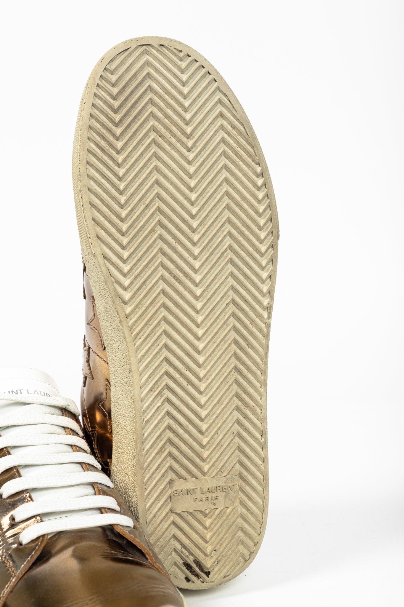 Saint Laurent SL/06 Gold Patent Star Low-Top Sneakers