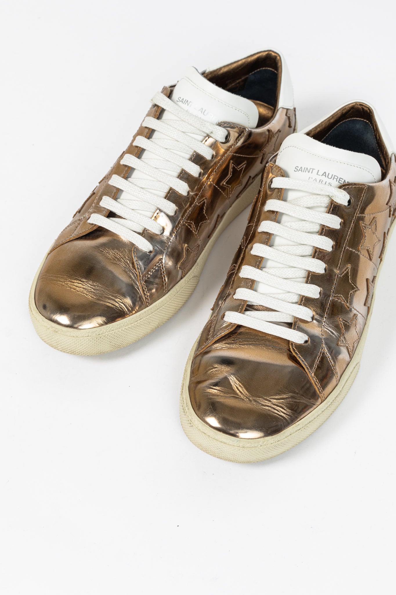 Saint Laurent SL/06 Gold Patent Star Low-Top Sneakers