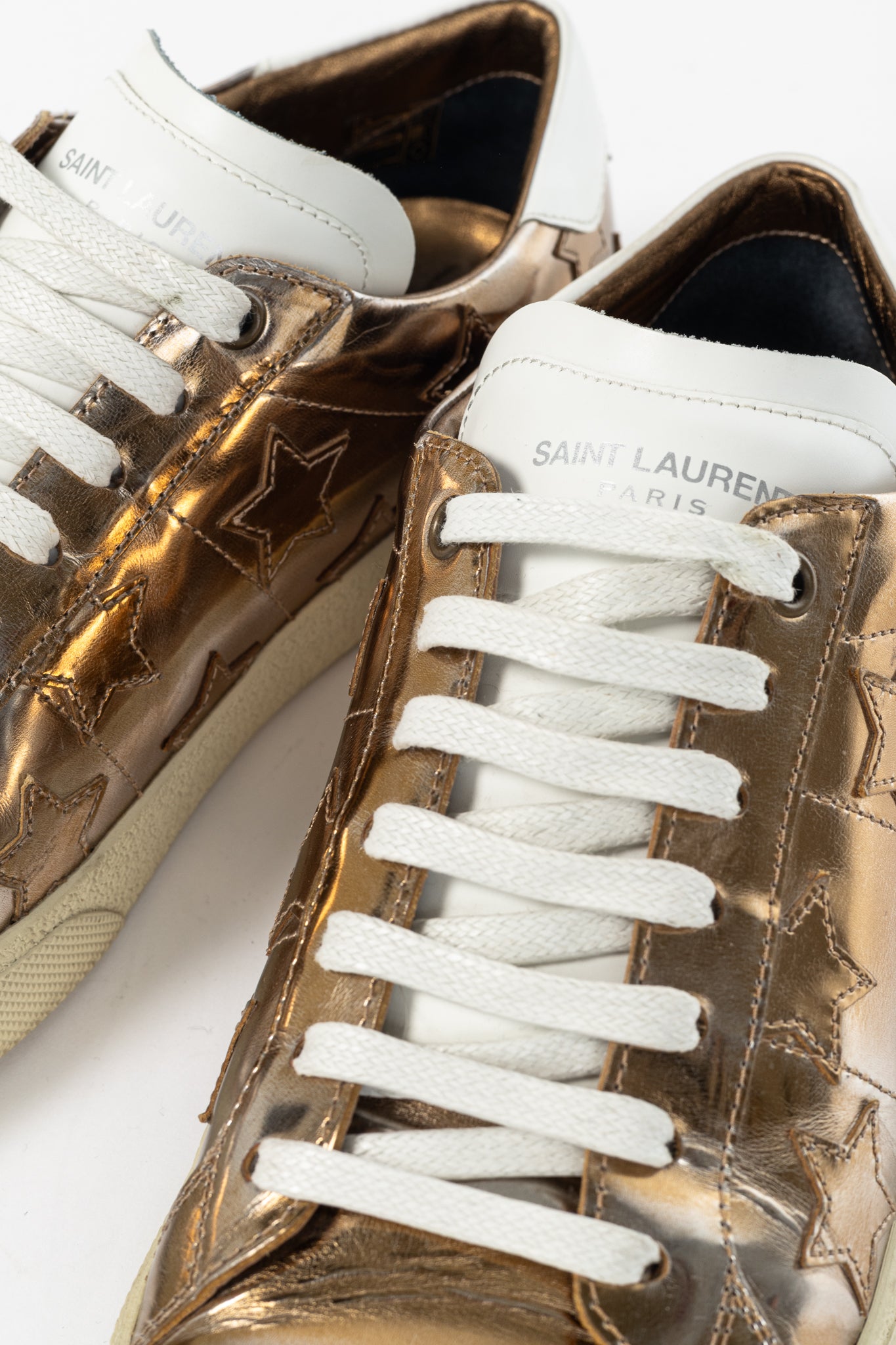 Saint Laurent SL/06 Gold Patent Star Low-Top Sneakers