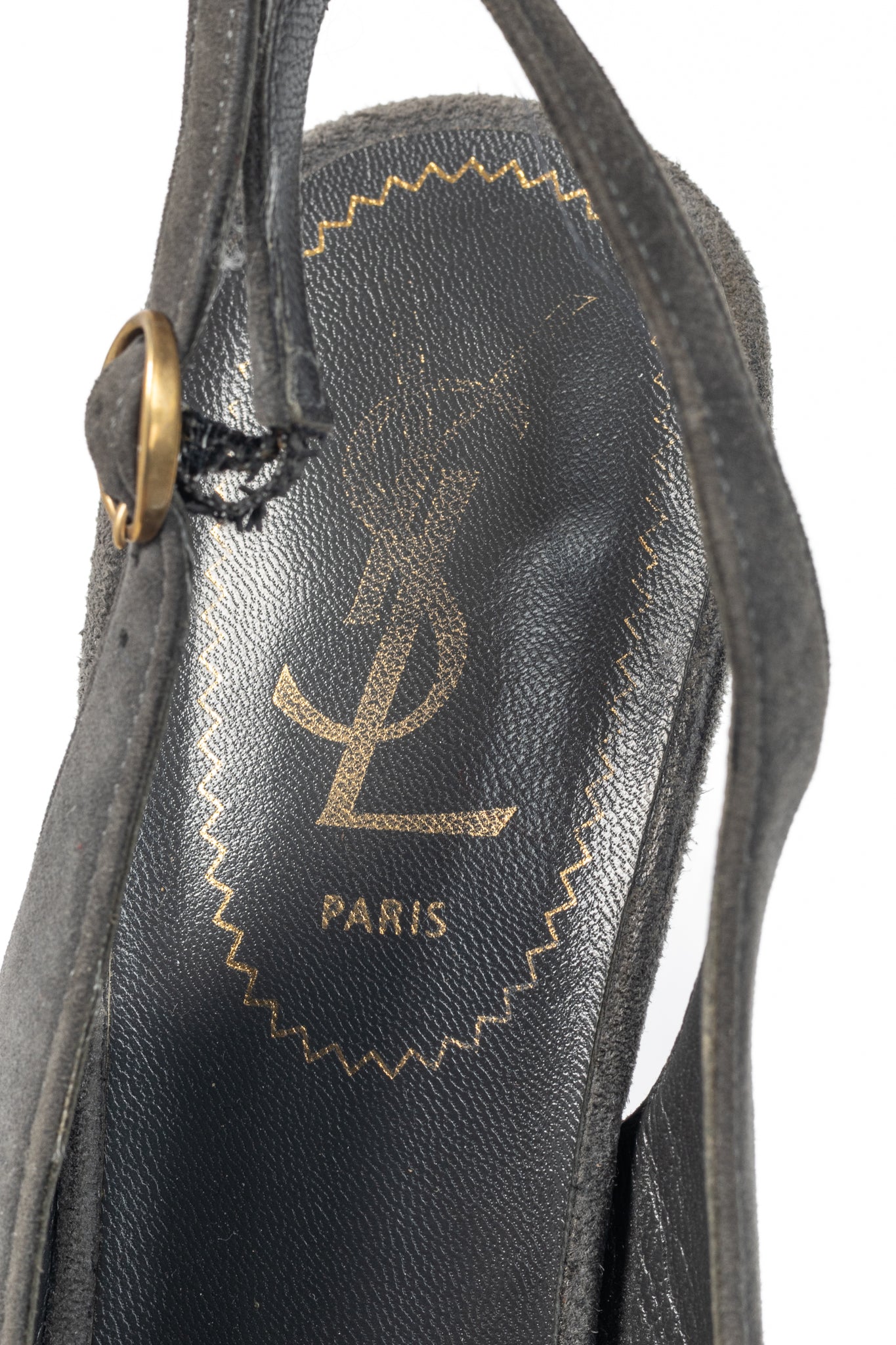 Yves Saint Laurent Tribtoo Grey Suede Platform Slingback Pumps