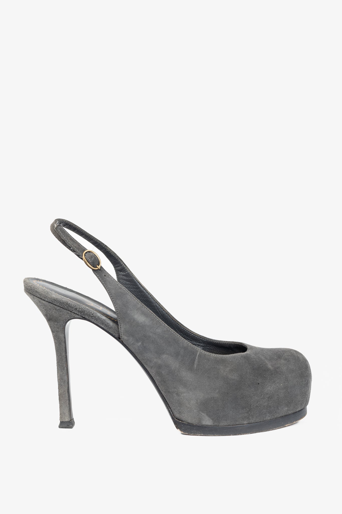 Yves Saint Laurent Tribtoo Grey Suede Platform Slingback Pumps