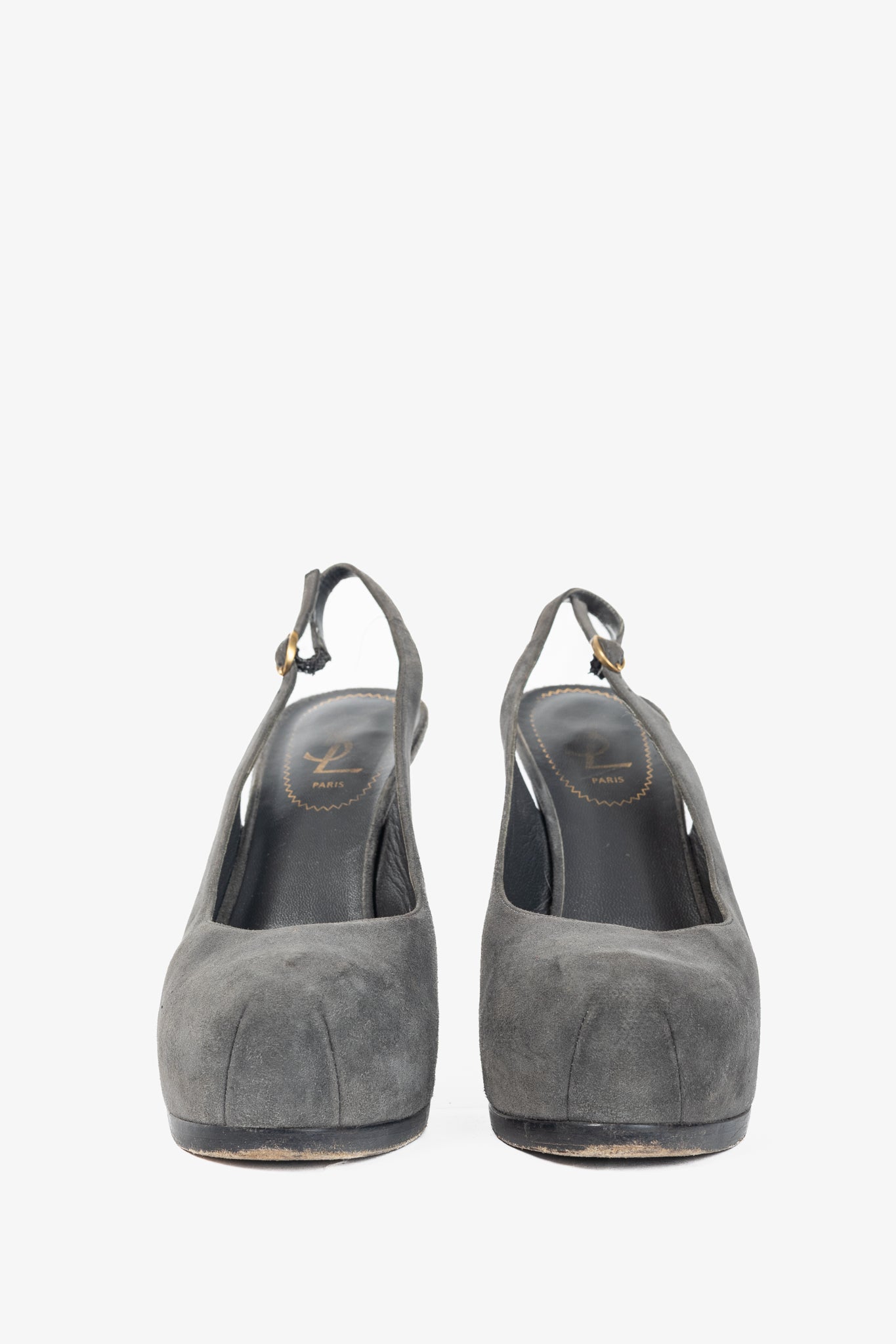 Yves Saint Laurent Tribtoo Grey Suede Platform Slingback Pumps